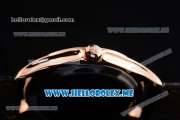Patek Philippe Calatrava Miyota Quartz Rose Gold Case with Black Dial and Black Leather Strap Diamonds Markers
