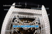 Franck Muller Cintree Curvex Skeleton Asia 2813 Automatic Steel Case with Skeleton Dial Brown Leather Strap and Diamonds Bezel