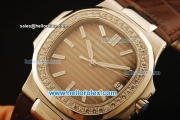 Patek Philippe Nautilus Swiss ETA 2824 Automatic Steel Case with Diamond Bezel and Brown Dial/Leather Strap-1:1 Original