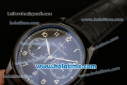 IWC Portuguese Chrono Miyota OS20 Quartz PVD Case with Black Dial Numeral Markers and Black Leather Bracelet