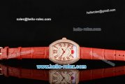 Franck Muller Heart Swiss Quartz Rose Gold Case with Red Leather Strap Diamond Bezel and White Dial - ETA Coating