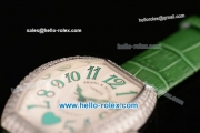 Franck Muller Heart Swiss Quartz Steel Case with Green Leather Strap Diamond Bezel and White Dial - ETA Coating