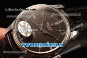 Rolex Cellini Time Swiss ETA 2824 Automatic Steel Case Black Dial Stick Markers With Steel Bezel Black Leather Strap