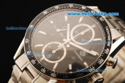 Tag Heuer Carrera Chronograph Swiss Valjoux 7750 Automatic Movement Steel Case and Strap with Black Dial and Bezel