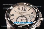 Cartier Calibre de Cartier Diver Swiss ETA 2824 Automatic Steel Case with White Dial Roman Numeral Markers and Black Bezel