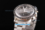 Omega Speedmaster Swiss Valjoux 7750 Chronograph Movement Silver Case with Black Dial-Black Bezel