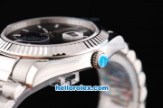 Rolex Day Date II Oyster Perpetual Automatic Movement Silver Case with Black Dial and White Stick Markers