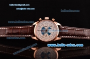 Breitling Transocean Chronograph Unitime Chrono Swiss Valjoux 7750-SHG Automatic Rose Gold Case with Brown Leather Strap White Dial Stick Markers