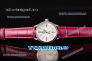 Rolex Cellini Time Asia 2813 Automatic Steel Case with White Dial Burgundy Leather Strap and Stick/Roman Numeral Markers
