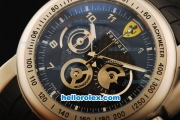 Ferrari Chronograph Quartz Movement Steel Case with Black Dial and Black Rubber Strap-7750 Coating