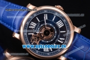 Cartier Rotonde de Cartier Astrotourbillon Asia 2813 Automatic Rose Gold Case with Blue Dial Roman Numeral Markers and Blue Leather Strap