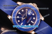 Rolex Yacht-Master 40 Miyota 8215 Automatic Rose Gold Case with Blue Dial and Dot Markers Blue Rubber Strap