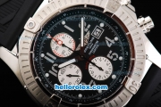 Breitling Avenger Swiss Valjoux 7750 Automatic Movement Steel Case with Black Dial and Grey Numeral Markers-Black Rubber Strap