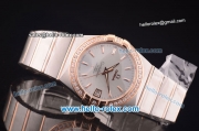 Omega Constellation Co-Axial Swiss ETA 2824 Automatic Steel Case with Rose Gold/Diamond Bezel and Silver Dial-Rose Gold Stick Markers