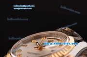 Rolex Day-Date Swiss ETA 2836 Automatic Two Tone Case with Gold Bezel Diamond Bezel and Silver Dial