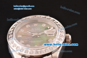 Rolex Datejust Lady Pearlmaster 2813 Automatic Steel Case with Diamond Bezel Grey Mop Dial and Stainless Steel Strap ETA Coating