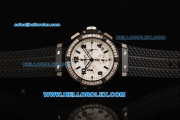 Hublot Big Bang Chronograph Swiss Quartz Movement White Dial with Diamond Bezel and Black Rubber Strap-Lady Model