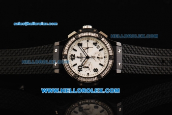 Hublot Big Bang Chronograph Swiss Quartz Movement White Dial with Diamond Bezel and Black Rubber Strap-Lady Model