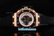 Audemars Piguet Ruben Baracello Limited Swiss Valjoux 7750 Chronograph Movement Black Grid Dial with Black Bezel and Rose Gold Case-Black Leather Strap