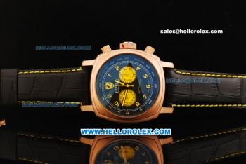 Ferrari Chronograph Miyota Quartz Movement Rose Gold Case with Yellow Arabic Numerals - Black Leather Strap