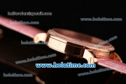 Cartier D'Art Miyota Quartz Steel Case with Roman Numeral Markers Pink Leather Bracelet and Pink/White Dial