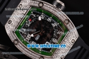 Richard Mille RM010 Miyota 9015 Automatic Steel/Diamonds Case with Skeleton Dial and Green Inner Bezel