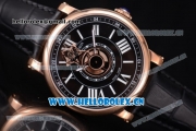 Cartier Rotonde de Cartier Astrotourbillon Asia 2813 Automatic Rose Gold Case with Black Dial Roman Numeral Markers and Black Leather Strap