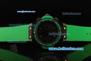 Hublot Big Bang Chronograph Swiss Valjoux 7750 Automatic Movement PVD Case with Green Diamond Bezel and Green Rubber Strap