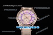 Jaeger-LeCoultre Lady Miyota Quartz Steel Case with White MOP Dial Purple Stick Markers and White Leather Strap - Diamonds Bezel