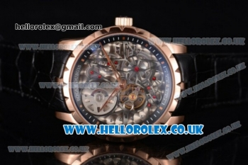 Roger Dubuis Excalibur Asia ST16 Automatic Rose Gold Case with Skeleton Dial and Black Leather Strap