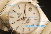 Omega Constellation Co-Axial Swiss ETA 2824 Automatic Full Steel with White Dial and Silver Stick Markers