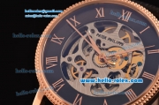 Patek Philippe Grand Complications Asia 3836 Automatic Rose Gold Case with Black Leather Strap Skeleton Dial Roman Markers