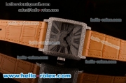 Franck Muller Master Square Swiss ETA 2824 Automatic Steel Case Diamond Bezel with Orange Leather Strap and Diamond Dial