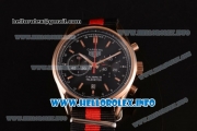 Tag Heuer Carrera Calibre 18 Miyota Quartz Rose Gold Case with Black Dial Stick Markers and Red/Black Nylon Strap