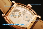 Vacheron Constantin Malte Swiss Tourbillon Manual Winding Rose Gold Case with White Dial and Brown Leather Strap