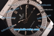 Hublot Classic Fusion Automatic Steel Case with Diamond Bezel - Black Dial and Black Rubber Strap - ETA Coating