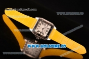 Cartier Santos 100 Large Asia Automatic Steel Case with Yellow Leather Strap Black Roman Numeral Markers and White Dial