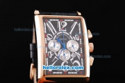 Franck Muller Long Island Working Chronograph Quartz Movement with Black Dial and Rose Gold Case-Leather Strap