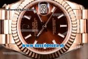 Rolex Datejust Swiss ETA 2671 Automatic Rose Gold Case with Brown Dial Stick Markers and Rose Gold Bracelet (BP)