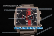 Tag Heuer Monaco Calibre 12 Chrono Miyota Quartz Full Steel with Black/Red Dial and Silver Stick Markers