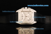 Cartier Santos 100 Chronograph Swiss ETA 7750 Automatic Movement Steel Case with White Dial and Black Leather Strap