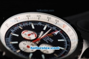 Breitling Chrono-Matic Chronograph Quartz Movement PVD Bezel-Stick Markers with Black Dial and Silver Subdials-Black Rubber Strap