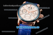 Patek Philippe Grand Complication Chrono Miyota OS20 Quartz Rose Gold Case with White Dial and Blue Bezel