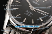 Omega De Ville Hour Vision Co-Axial Annual Calendar Clone 8500 Automatic Full Steel with Stick Markers and Black Dial - 1:1 Original