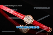 Cartier Ballon Bleu De Small Swiss Quartz Rose Gold Case with White Dial Black Roman Numeral Markers and Red Leather Strap