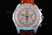 Breitling for Bentley Motors Automatic Movement Silver Case with Beige Dial and Brown Leather Strap
