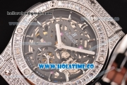 Hublot Classic Fusion Asia 6497 Manual Winding Diamonds/Steel Case with Skeleton Dial Diamonds Bezel and Stick Markers