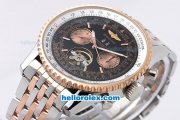 Breitling Navitimer Tourbillon Automatic Movement Rose Gold Bezel with Black Dial and Two Tone Strap