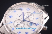 Tag Heuer Carrera Chronograph Quartz Full Steel with White Dial Blue Numeral Markers