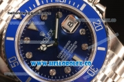 Rolex Submariner Blue Ceramic Bezel With Blue Dial All Steel With ETA 2836 Diamond Markers EW